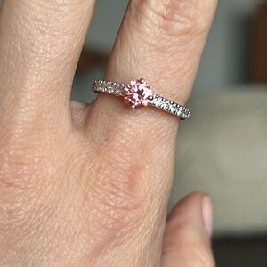Lab Grown Pink Diamond Solitaire Ring: Pave Cathedral Setting